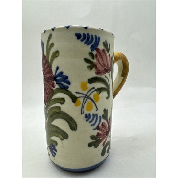 Vintage Handmade Painted From Spain Coffee Tea Mug Cup Flowers Signed - Picture 4 of 8